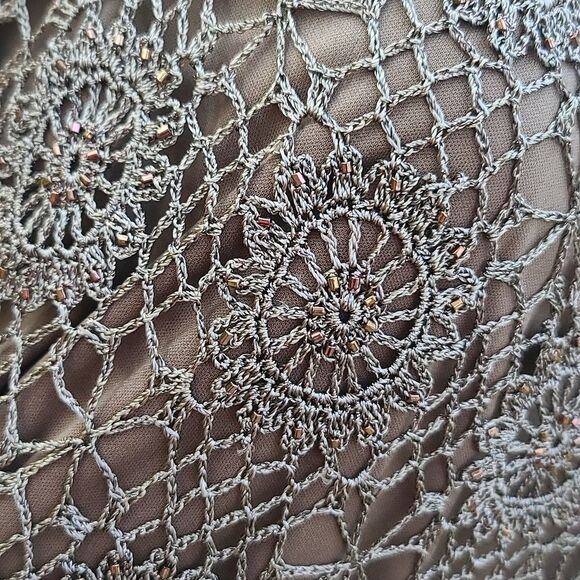 Cachet Elegant Crochet Beaded brown formal gown - Picture 7 of 9